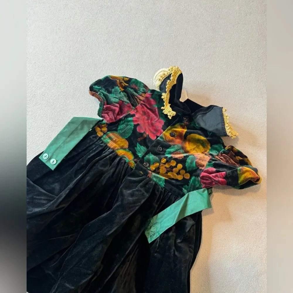 Peaches N Cream Toddler Girl Dress Size 2T Holiday Velvet Floral Black